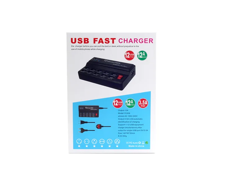 Station de Charge USB 12 Ports 60W QC2.0 – Chargeur Rapide Universel Noir