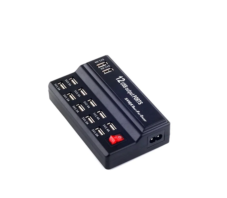 Station de Charge USB 12 Ports 60W QC2.0 – Chargeur Rapide Universel Noir