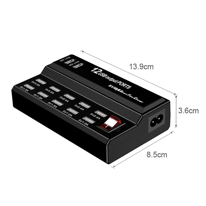 Station de Charge USB 12 Ports 60W QC2.0 – Chargeur Rapide Universel Noir