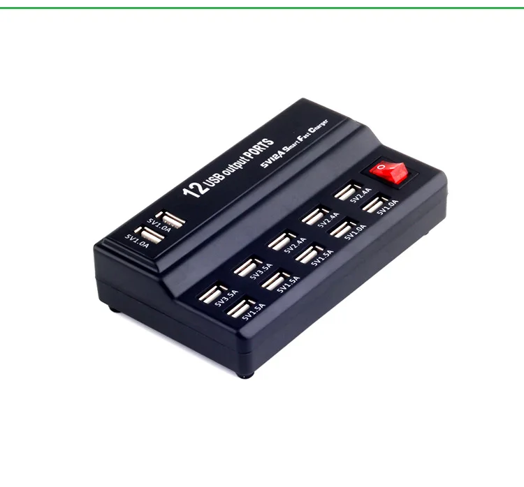 Station de Charge USB 12 Ports 60W QC2.0 – Chargeur Rapide Universel Noir