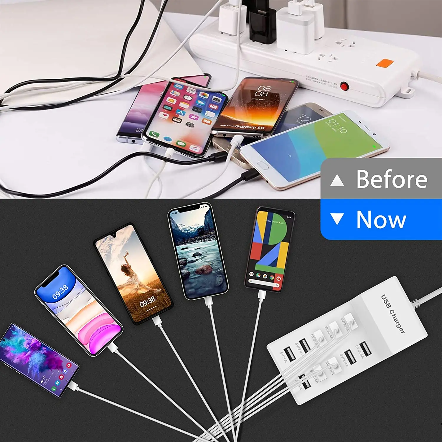 Chargeur USB 8 Ports 50W – Charge Rapide QC3.0 pour Smartphones (Prise EU/US)