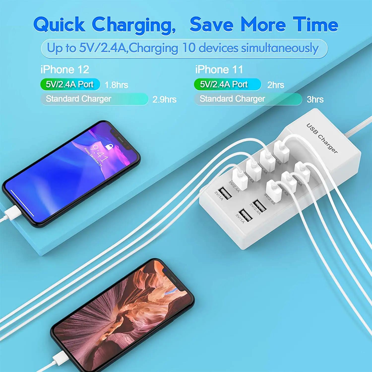Chargeur USB 8 Ports 50W – Charge Rapide QC3.0 pour Smartphones (Prise EU/US)