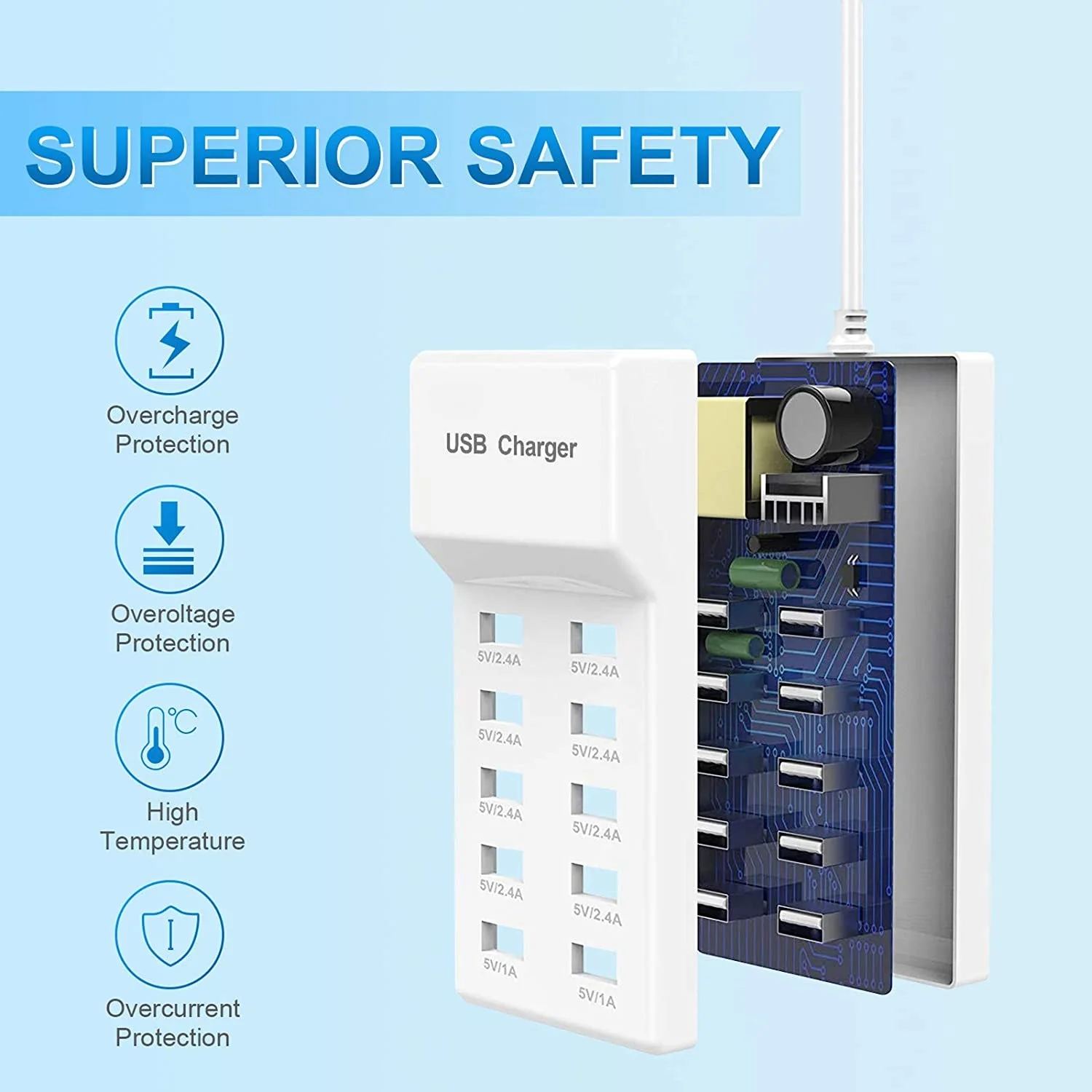 Chargeur USB 8 Ports 50W – Charge Rapide QC3.0 pour Smartphones (Prise EU/US)