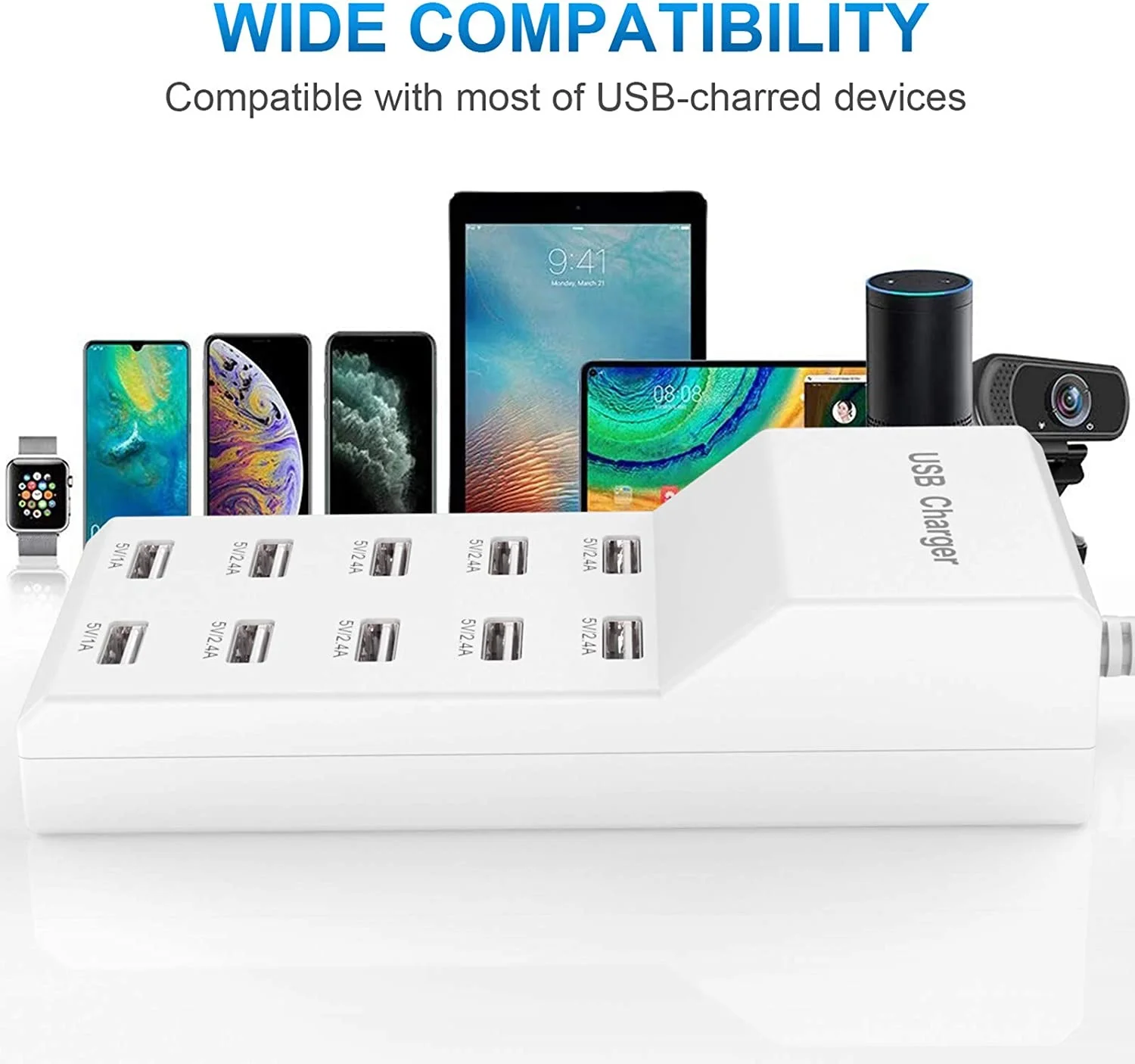 Chargeur USB 8 Ports 50W – Charge Rapide QC3.0 pour Smartphones (Prise EU/US)