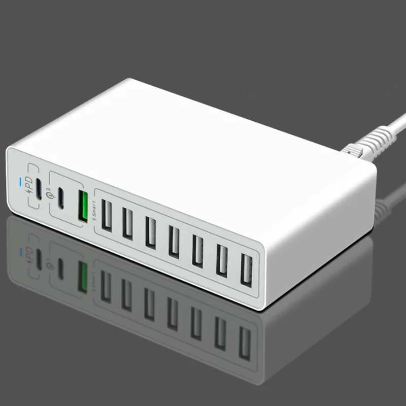 ILEPO Station de Charge 10 Ports USB 65W Chargeur Rapide QC3.0 & PD 20W