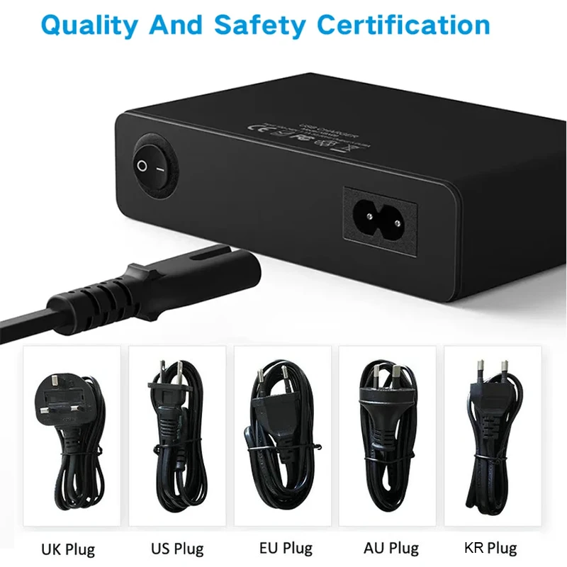ILEPO Station de Charge 10 Ports USB 65W Chargeur Rapide QC3.0 & PD 20W