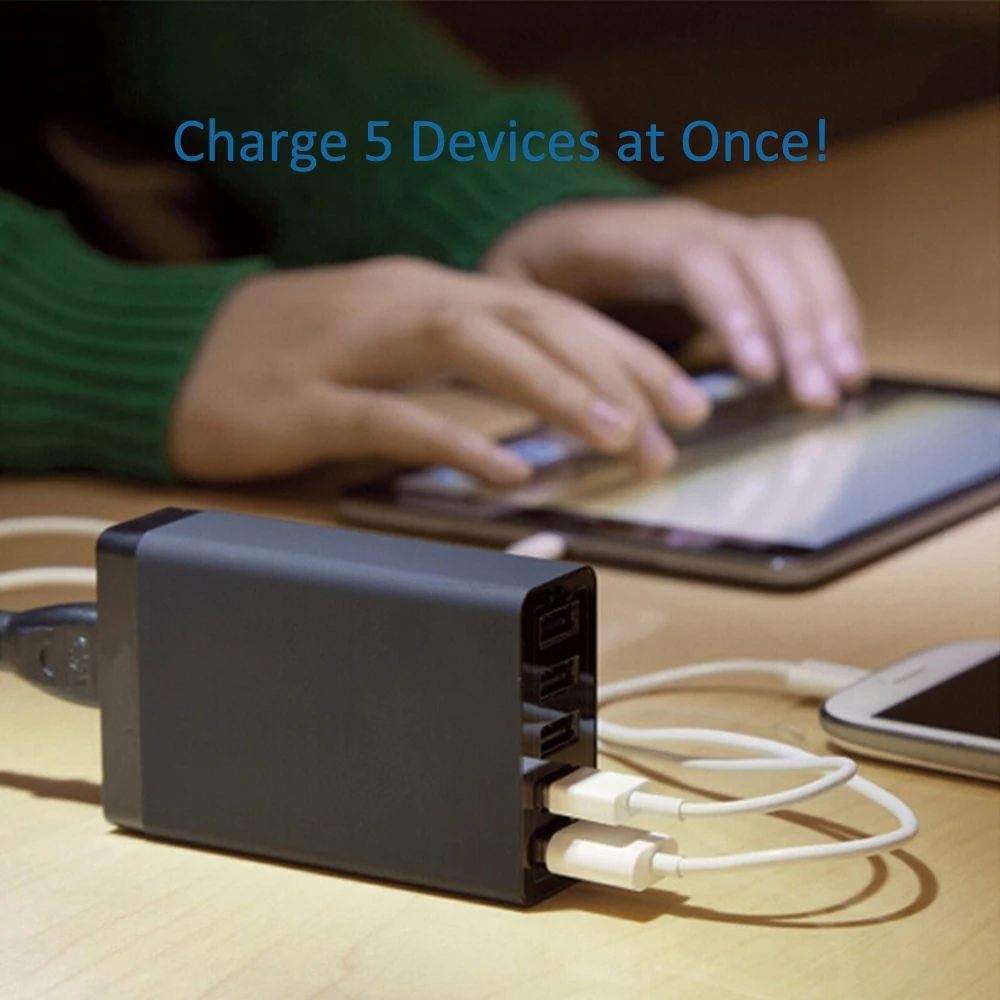 Station de Charge ILEPO 40W – 5 Ports USB Charge Rapide QC2.0 Prise Universelle
