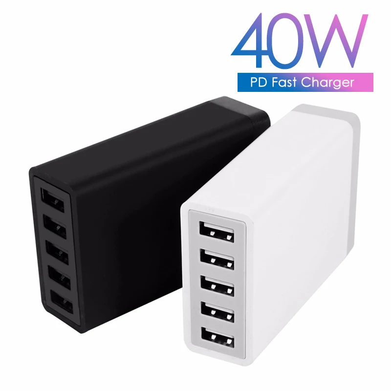 Station de Charge ILEPO 40W – 5 Ports USB Charge Rapide QC2.0 Prise Universelle