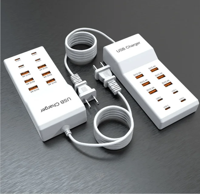 Station de Charge 10 Ports USB + Type-C 50W Charge Rapide QC2.0 – Hub Universel