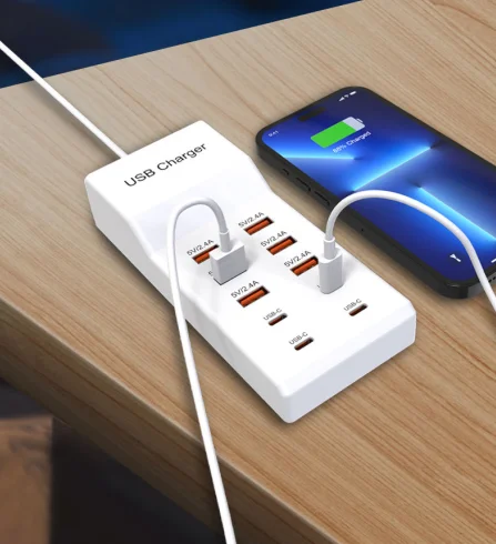 Station de Charge 10 Ports USB + Type-C 50W Charge Rapide QC2.0 – Hub Universel