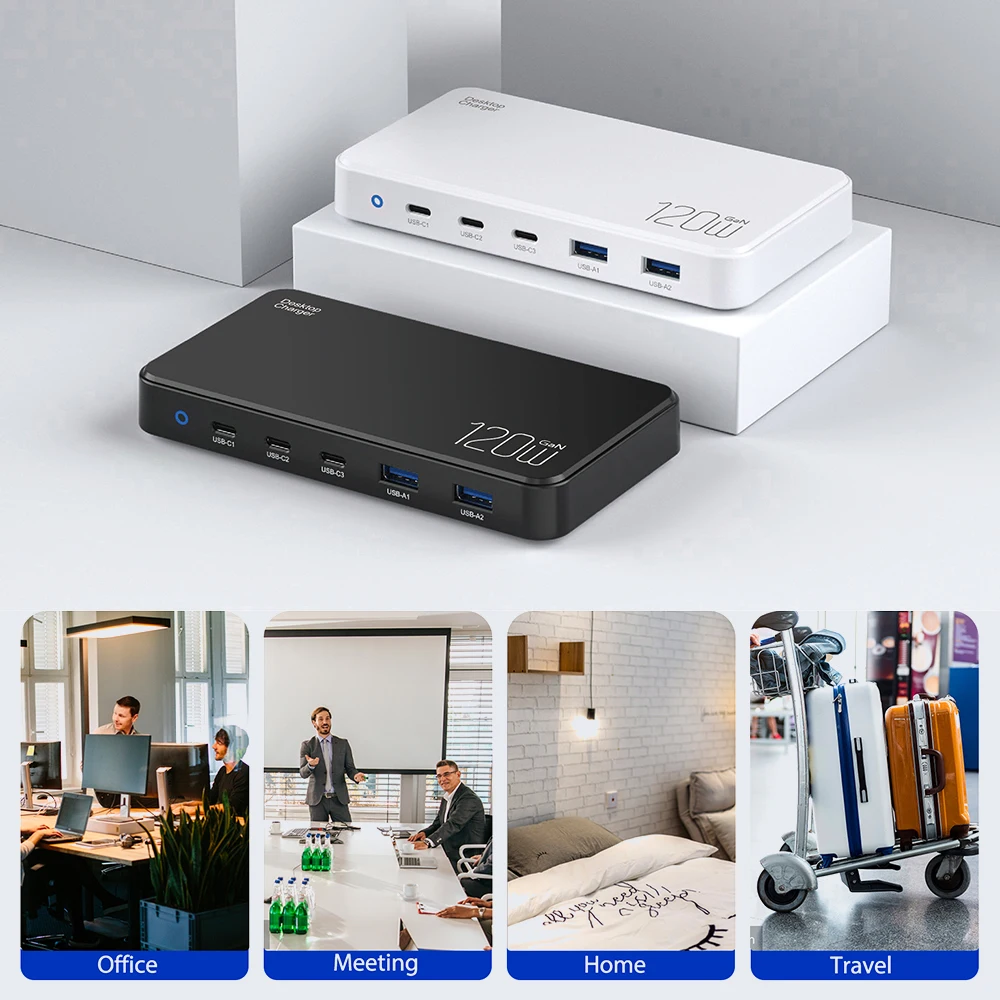 Chargeur GaN 120W ILEPO – Multi-ports USB-C, Charge Rapide PD3.0/QC3.0, Protection OTP