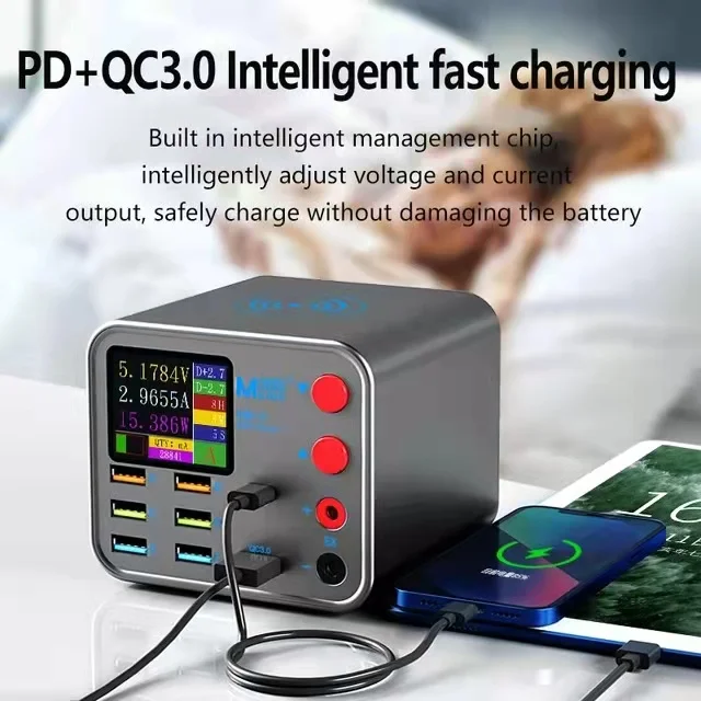 Chargeur Rapide Multiport Ilepo W-433 8 Ports USB/Type-C 125W QC3.0 PD Écran LCD