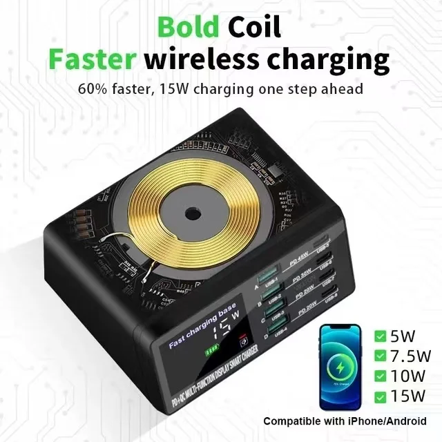 ILEPO Station de Charge 110W 8 Ports USB + Type-C Charge Rapide QC3.0 PD3.0 Multi-Appareils