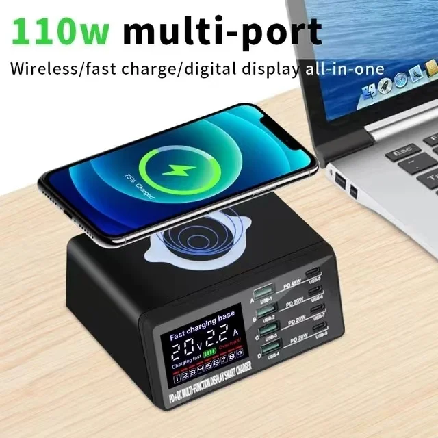 ILEPO Station de Charge 110W 8 Ports USB + Type-C Charge Rapide QC3.0 PD3.0 Multi-Appareils