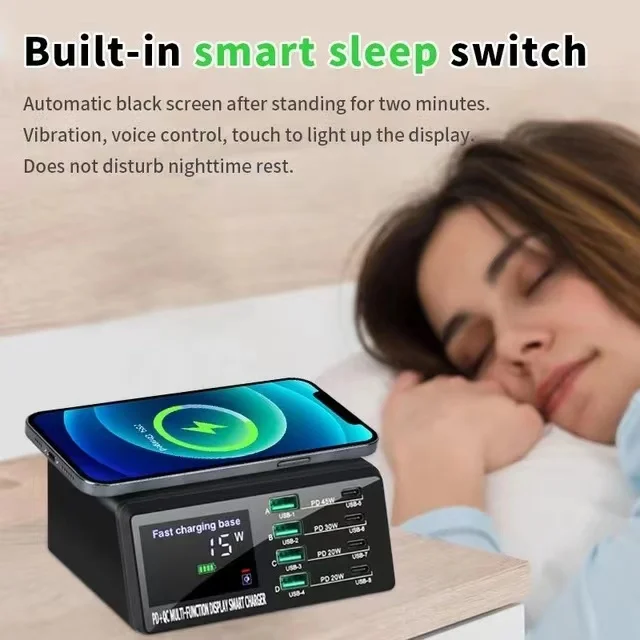 ILEPO Station de Charge 110W 8 Ports USB + Type-C Charge Rapide QC3.0 PD3.0 Multi-Appareils