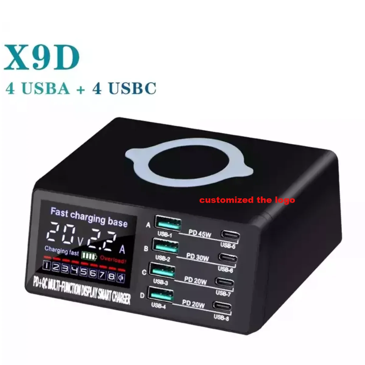 ILEPO Station de Charge 110W 8 Ports USB + Type-C Charge Rapide QC3.0 PD3.0 Multi-Appareils
