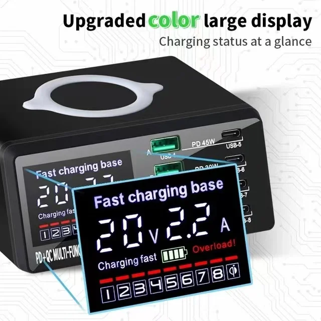ILEPO Station de Charge 110W 8 Ports USB + Type-C Charge Rapide QC3.0 PD3.0 Multi-Appareils