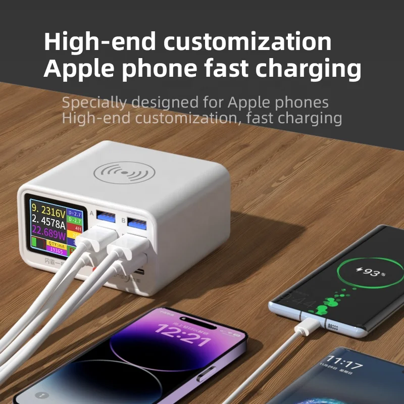 Chargeur ILEPO W-263 8 ports 65W charge rapide PD3.0 QC3.0 + écran LED iPhone Android