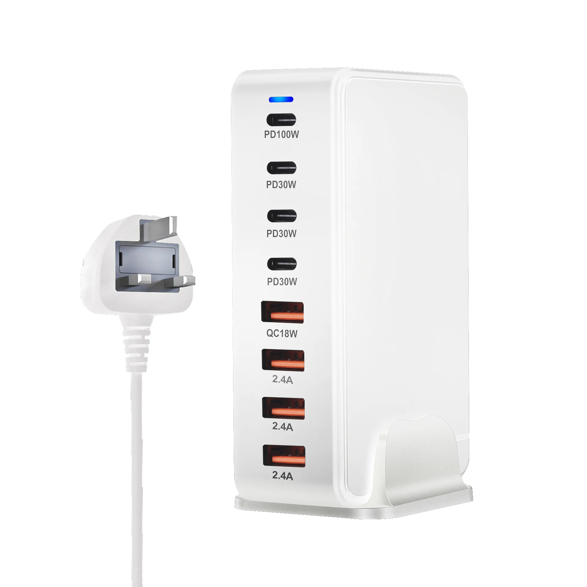 Chargeur Bureau GaN 8 Ports 240W – Charge Rapide USB-C PD & QC3.0 pour iPhone, Samsung, MacBook
