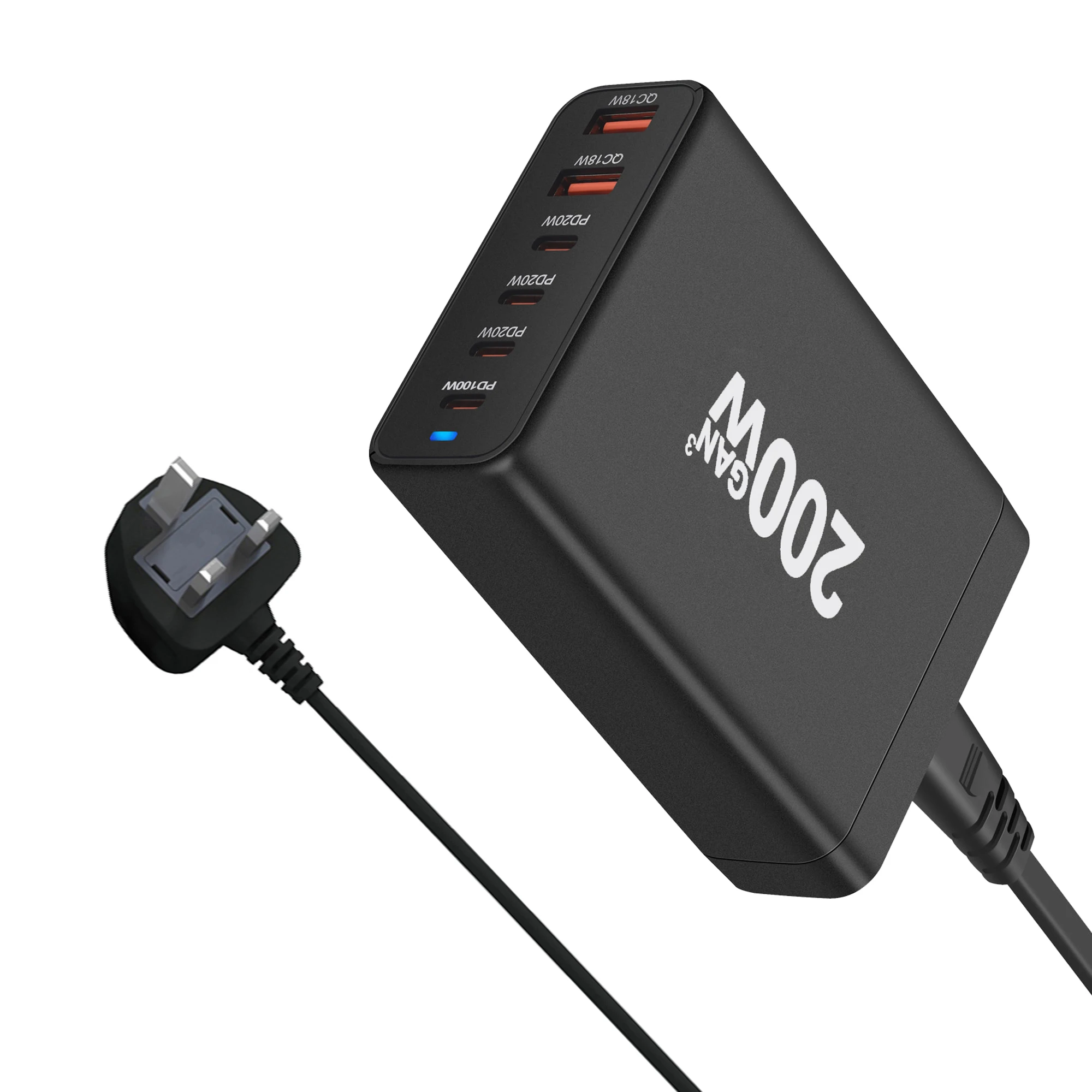 Station de Charge Rapide 200W - 6 Ports USB (4 Type-C + 2 USB-A) Bureau