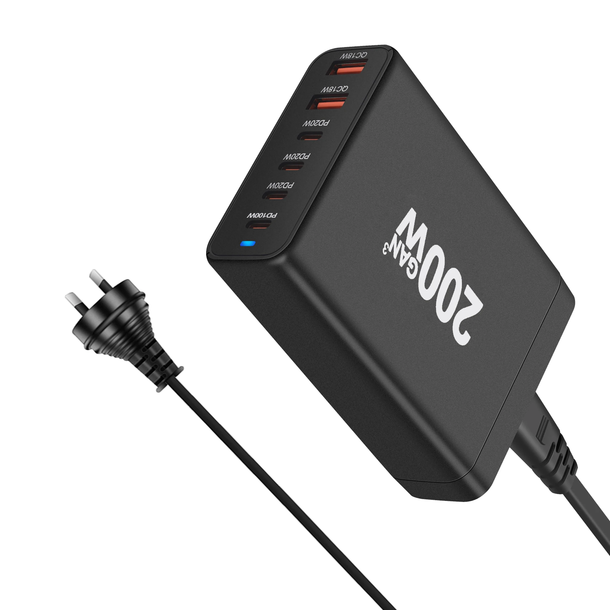 Station de Charge Rapide 200W - 6 Ports USB (4 Type-C + 2 USB-A) Bureau