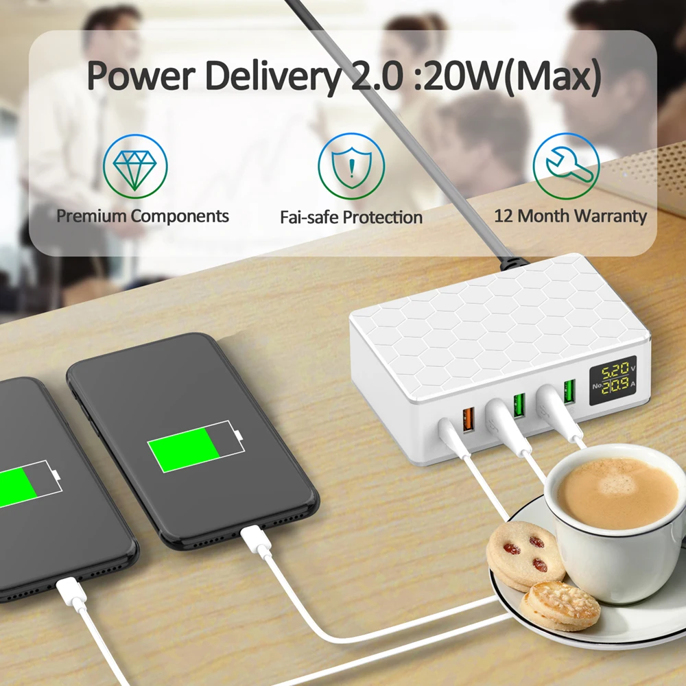 Chargeur Rapide 65W Ilepo i8 – Station USB 6 Ports avec LED, Certifié CE FCC ROHS