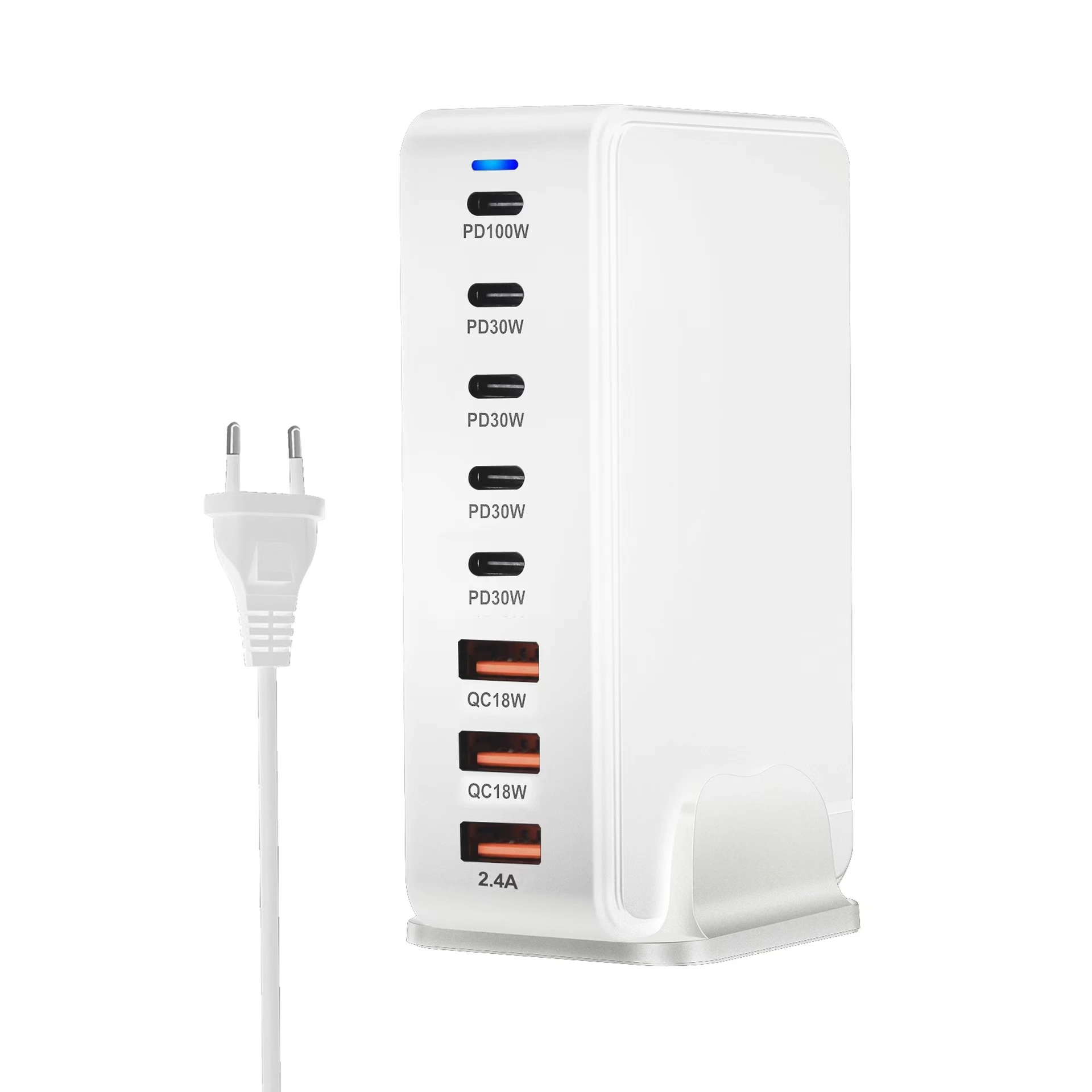 Chargeur de Bureau GaN 268W – 8 Ports USB (4 USB-A + 4 USB-C) Charge Rapide QC3.0 & PD