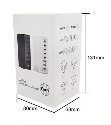 Chargeur de Bureau GaN 268W – 8 Ports USB (4 USB-A + 4 USB-C) Charge Rapide QC3.0 & PD