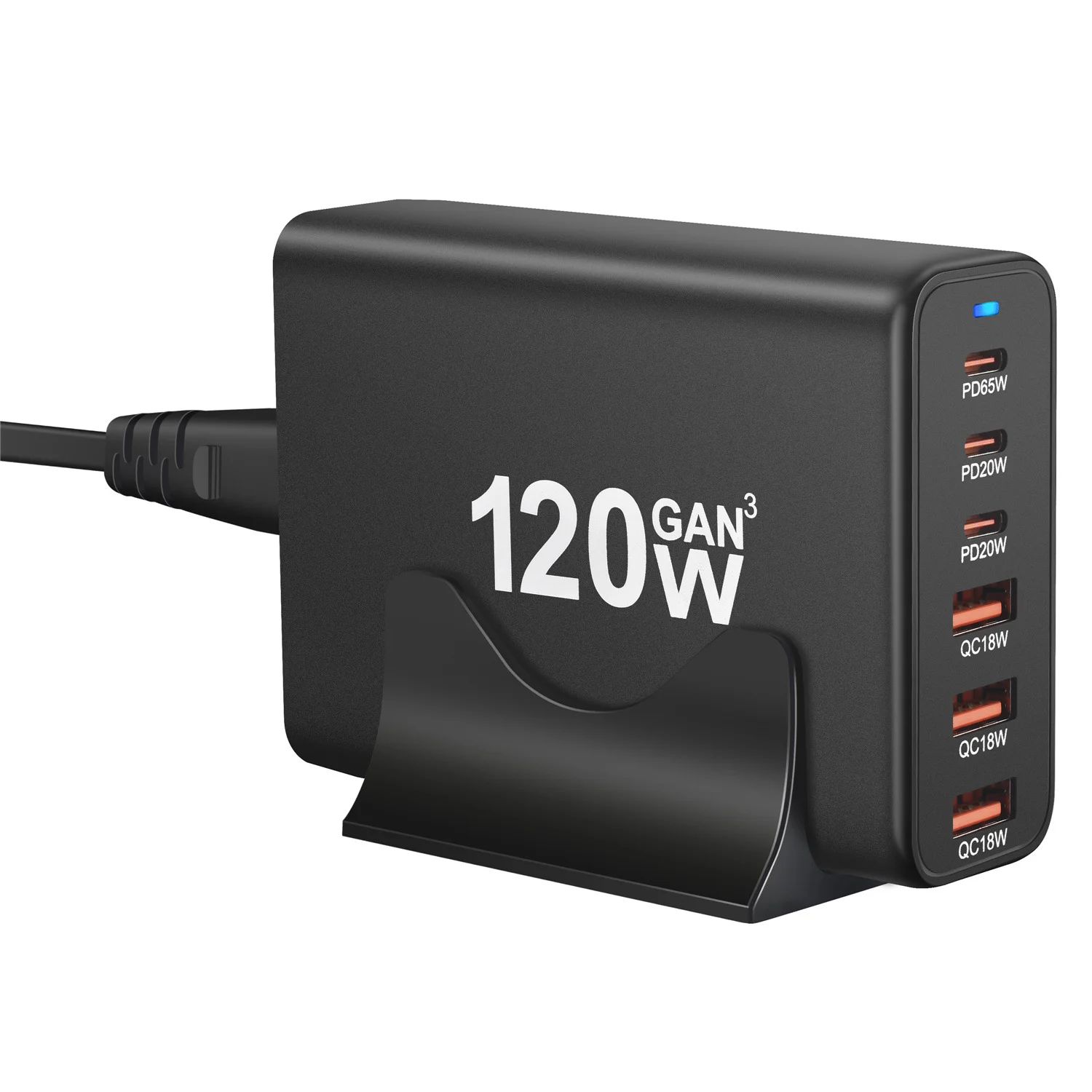 Chargeur GaN 120W 6 Ports USB-C & USB-A Charge Rapide PD 3.0 QC 3.0 Bureau