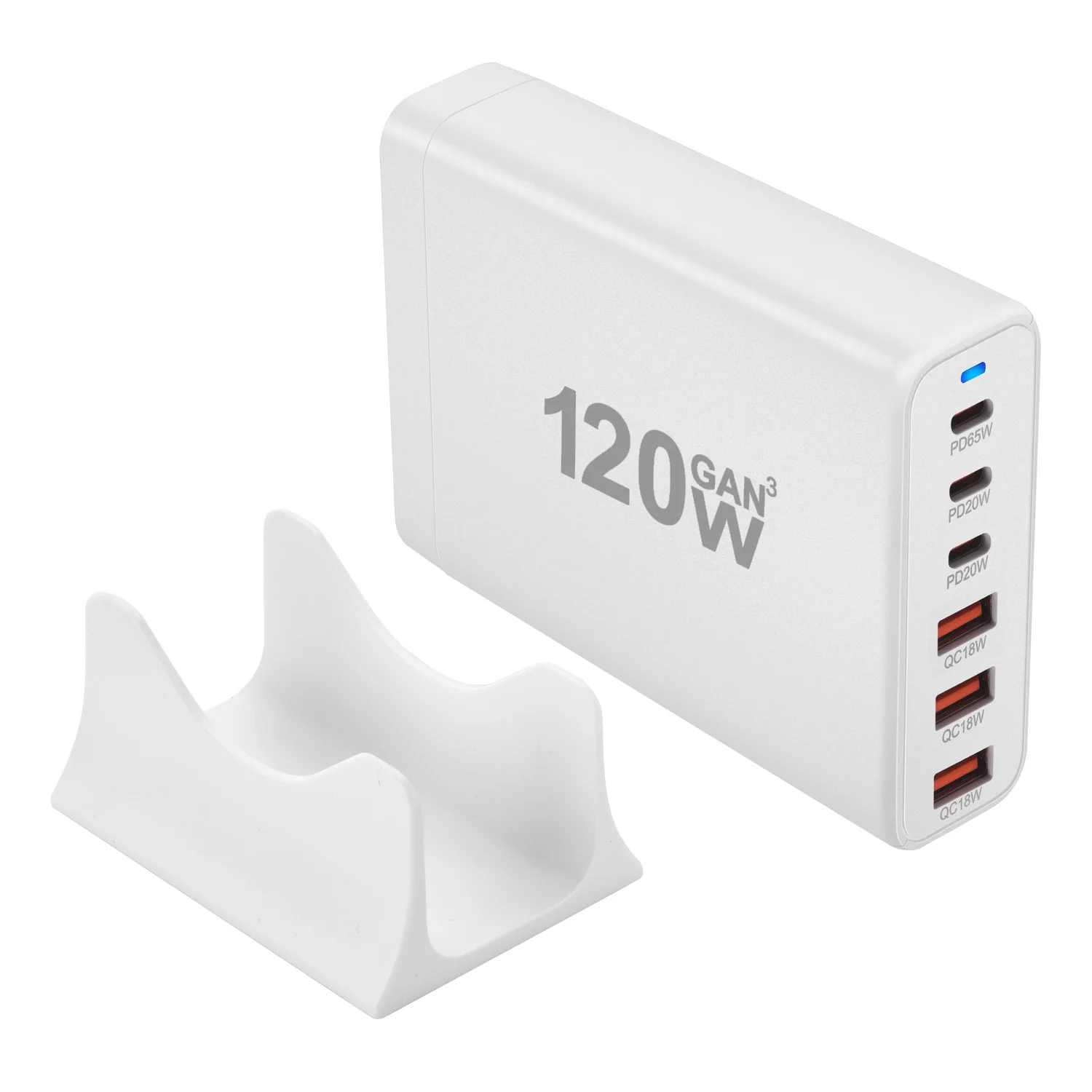 Chargeur GaN 120W 6 Ports USB-C & USB-A Charge Rapide PD 3.0 QC 3.0 Bureau