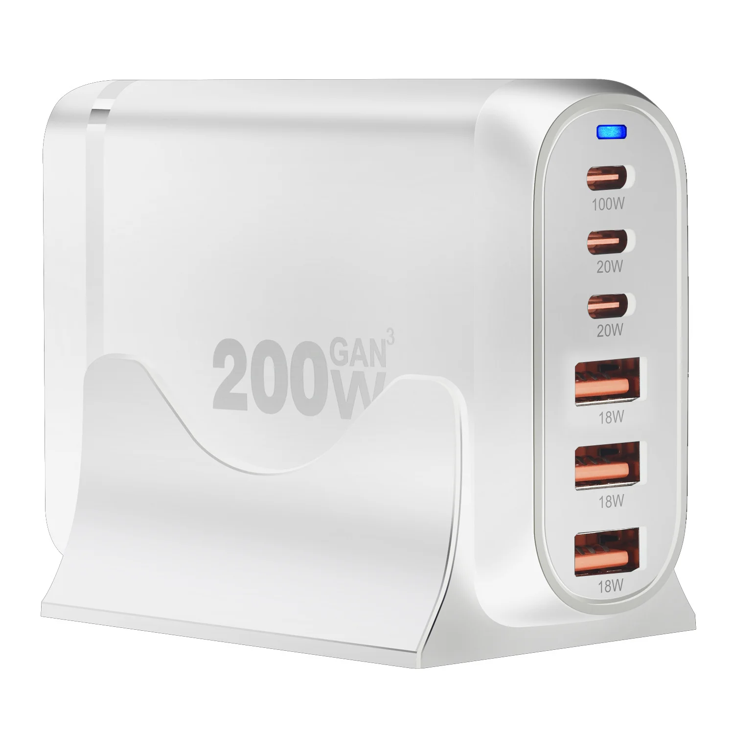 Chargeur GaN 200W 6 ports USB-C/USB-A charge rapide PD 100W multi-appareils