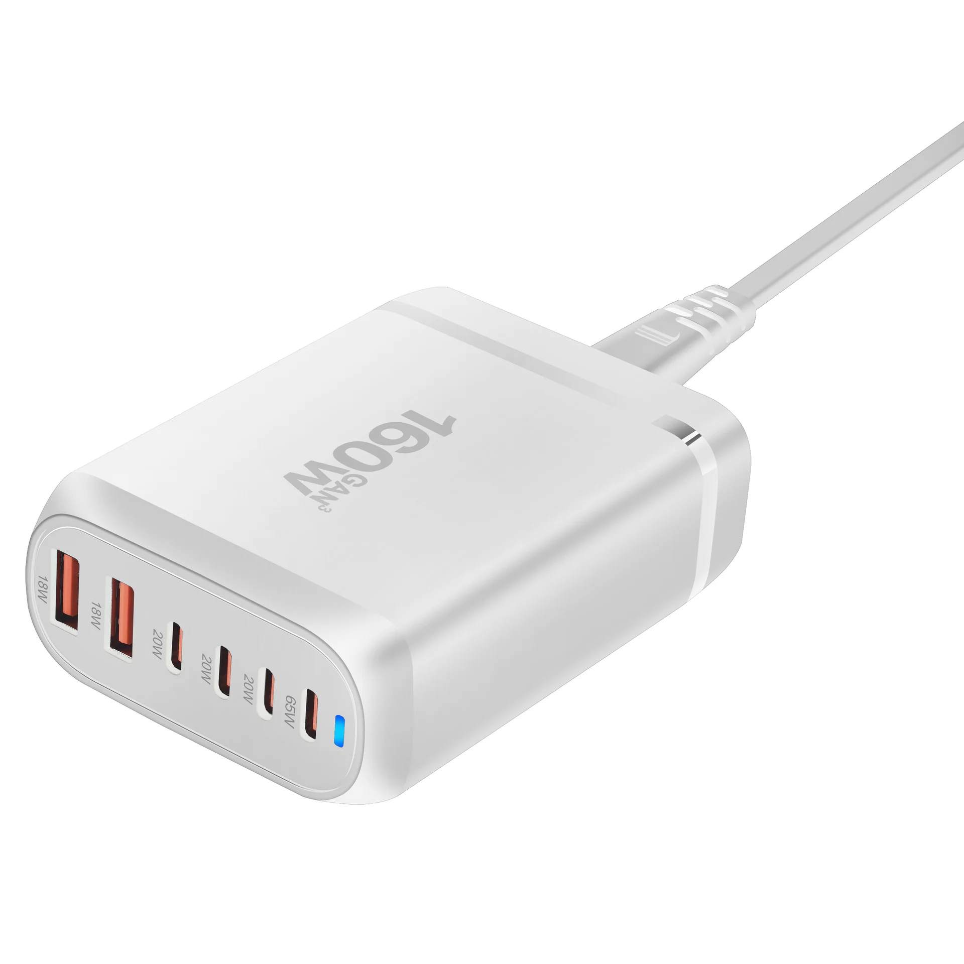 Chargeur GaN 160W 6 Ports USB-C Charge Rapide Station de Recharge Universelle