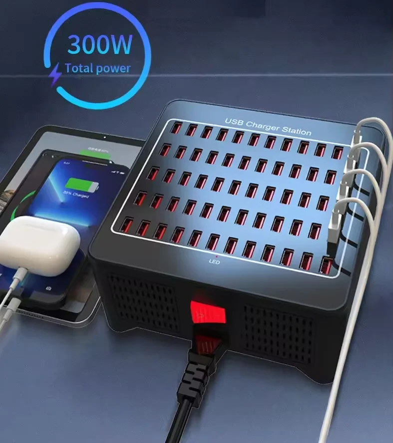 Station de Charge 60 Ports USB 300W – Chargeur Mural Intelligent Multi-Appareils