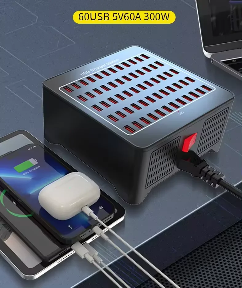 Station de Charge 60 Ports USB 300W – Chargeur Mural Intelligent Multi-Appareils