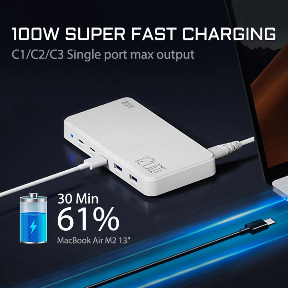 Chargeur Rapide GaN 120W 5 Ports USB-C PD 3.0 – Station de Charge Multiprises