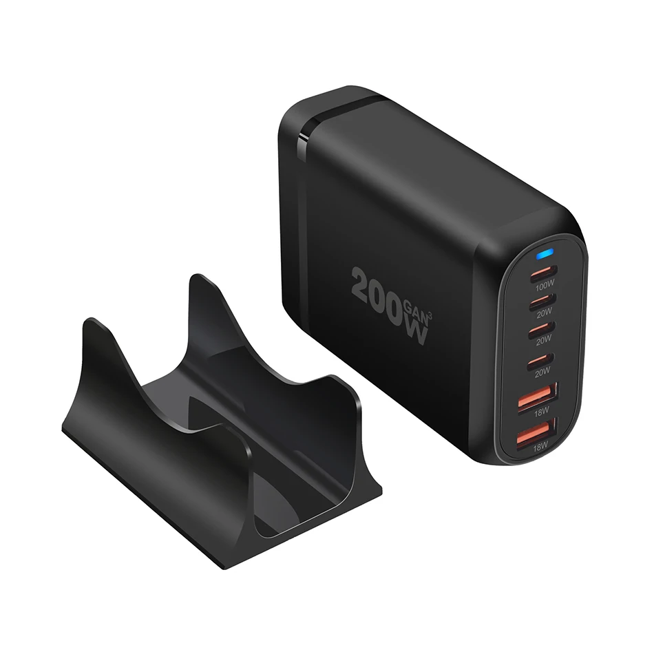 Chargeur Bureau GaN 200W 6 Ports USB-C PD 100W Charge Rapide Tous Appareils
