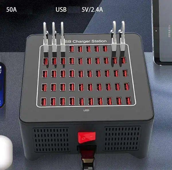 Station de Charge 50 Ports USB 250W – Chargeur Bureau Intelligent pour Smartphones & Tablettes