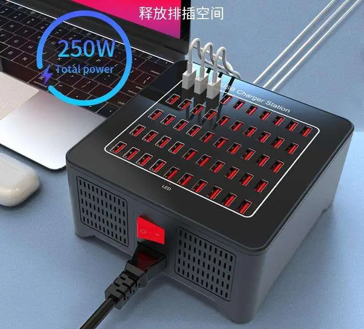 Station de Charge 50 Ports USB 250W – Chargeur Bureau Intelligent pour Smartphones & Tablettes