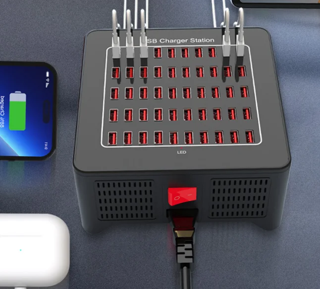 Station de Charge 50 Ports USB 250W – Chargeur Bureau Intelligent pour Smartphones & Tablettes