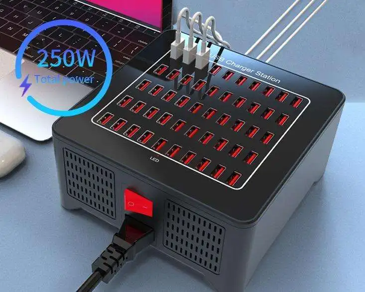 Station de Charge 50 Ports USB 250W – Chargeur Bureau Intelligent pour Smartphones & Tablettes