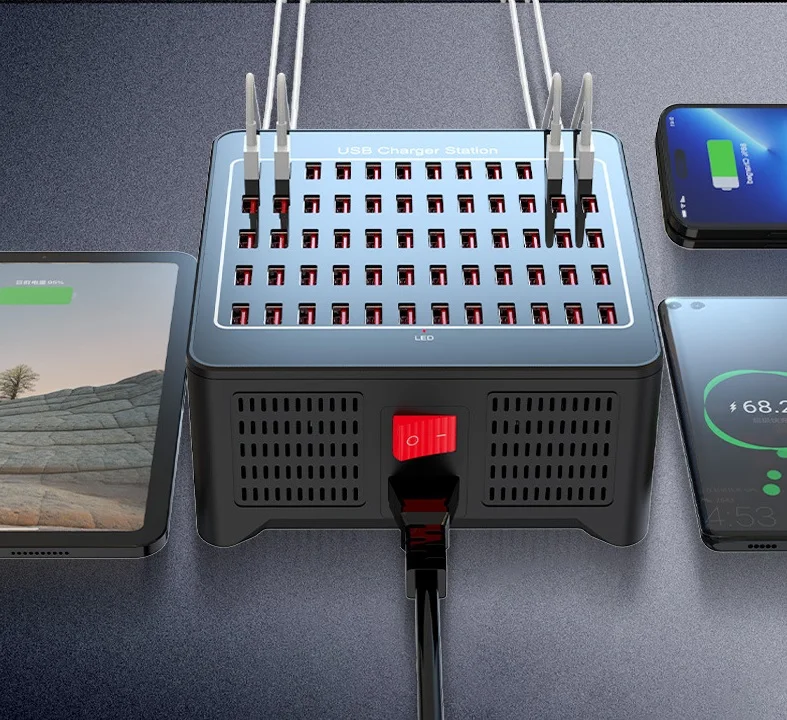 Station de Charge USB 60 Ports 300W – Charge Rapide Intelligente pour Bureaux & Écoles