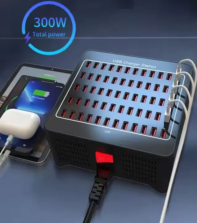 Station de Charge 60 Ports USB 300W – Charge Rapide Multi-Appareils | ilepo