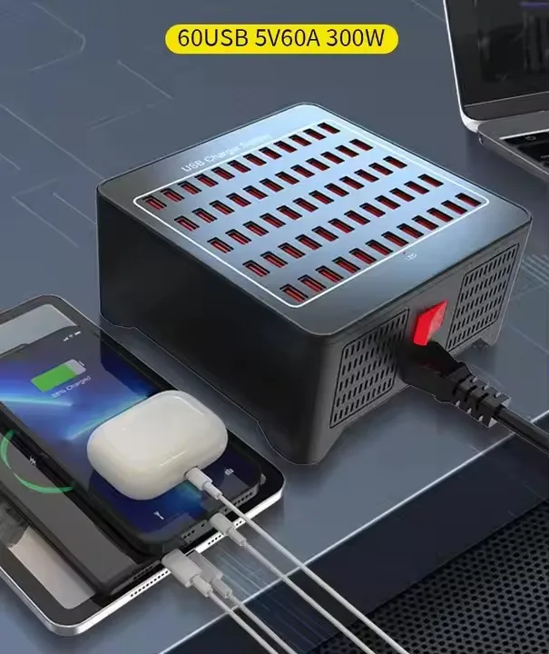 Station de Charge 60 Ports USB 300W – Charge Rapide Multi-Appareils | ilepo
