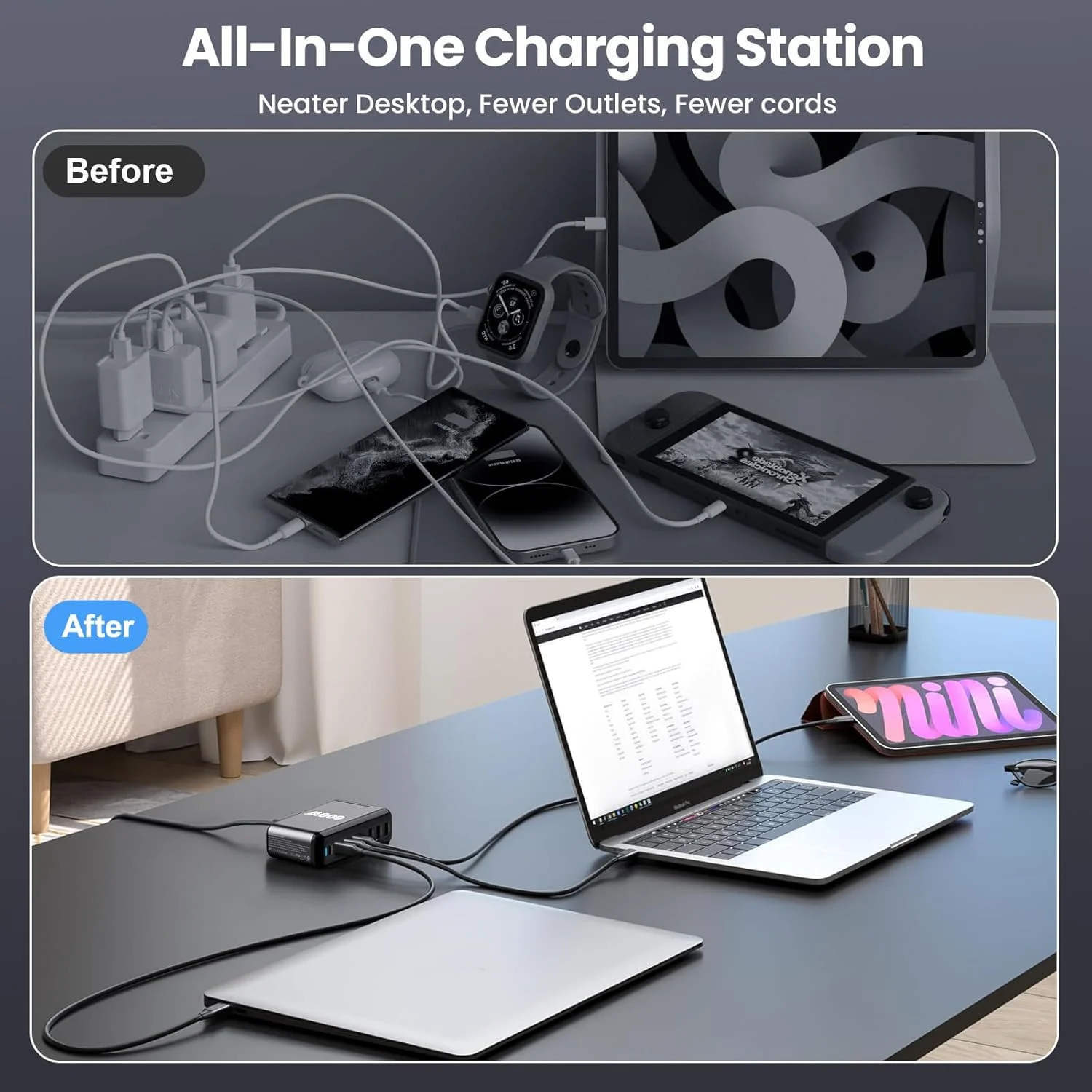 Station de Charge USB-C 600W | 8 Ports GaN III | PD 140W | Charge Rapide Multi-Appareils