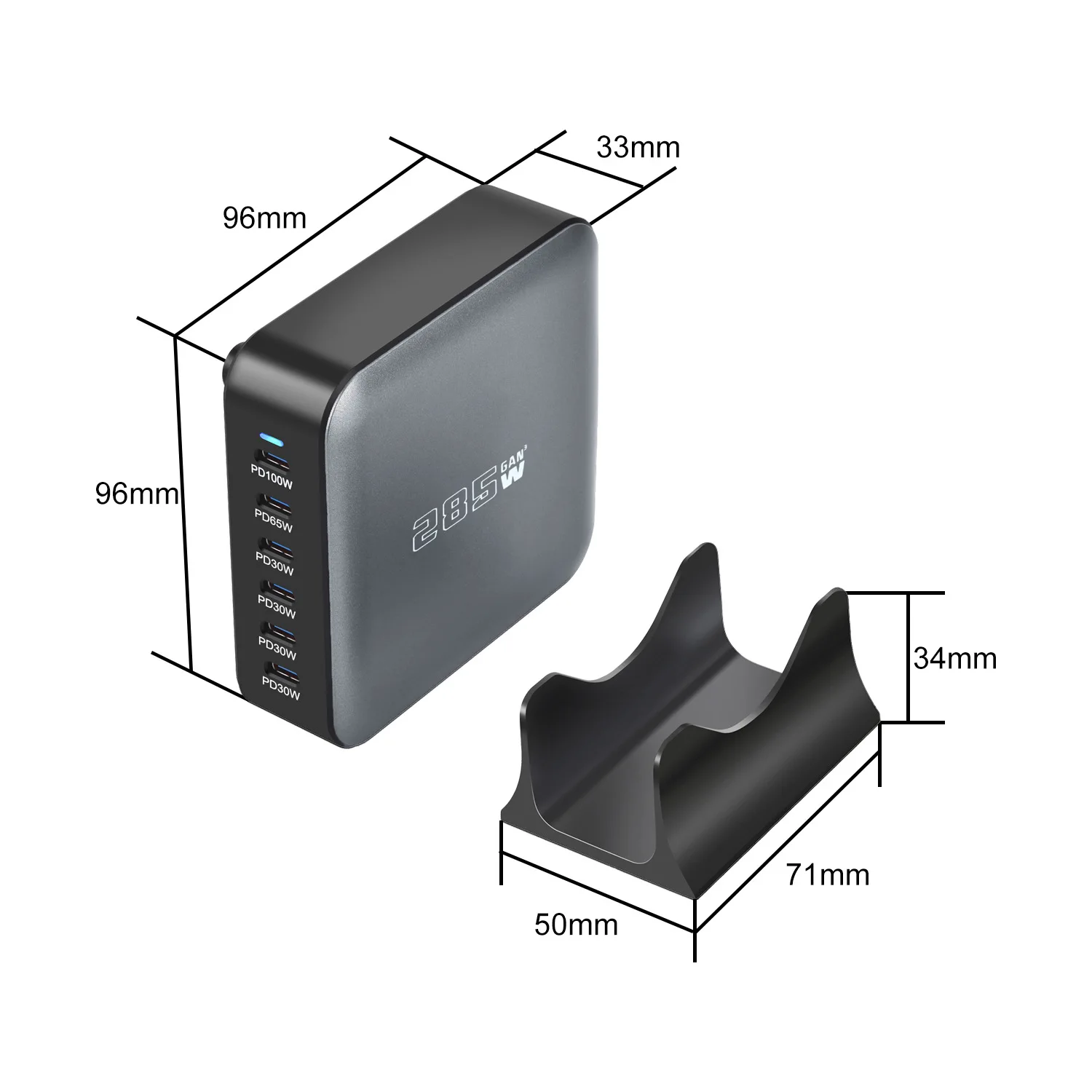 Station de Charge GaN 285W 6 ports USB-C Charge Rapide PD 3.0 iPhone Laptop
