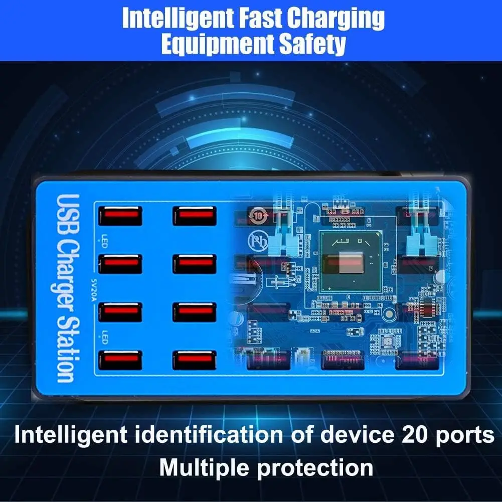 Station de Charge USB 100W 20 Ports – Rechargez 20 Appareils Simultanément
