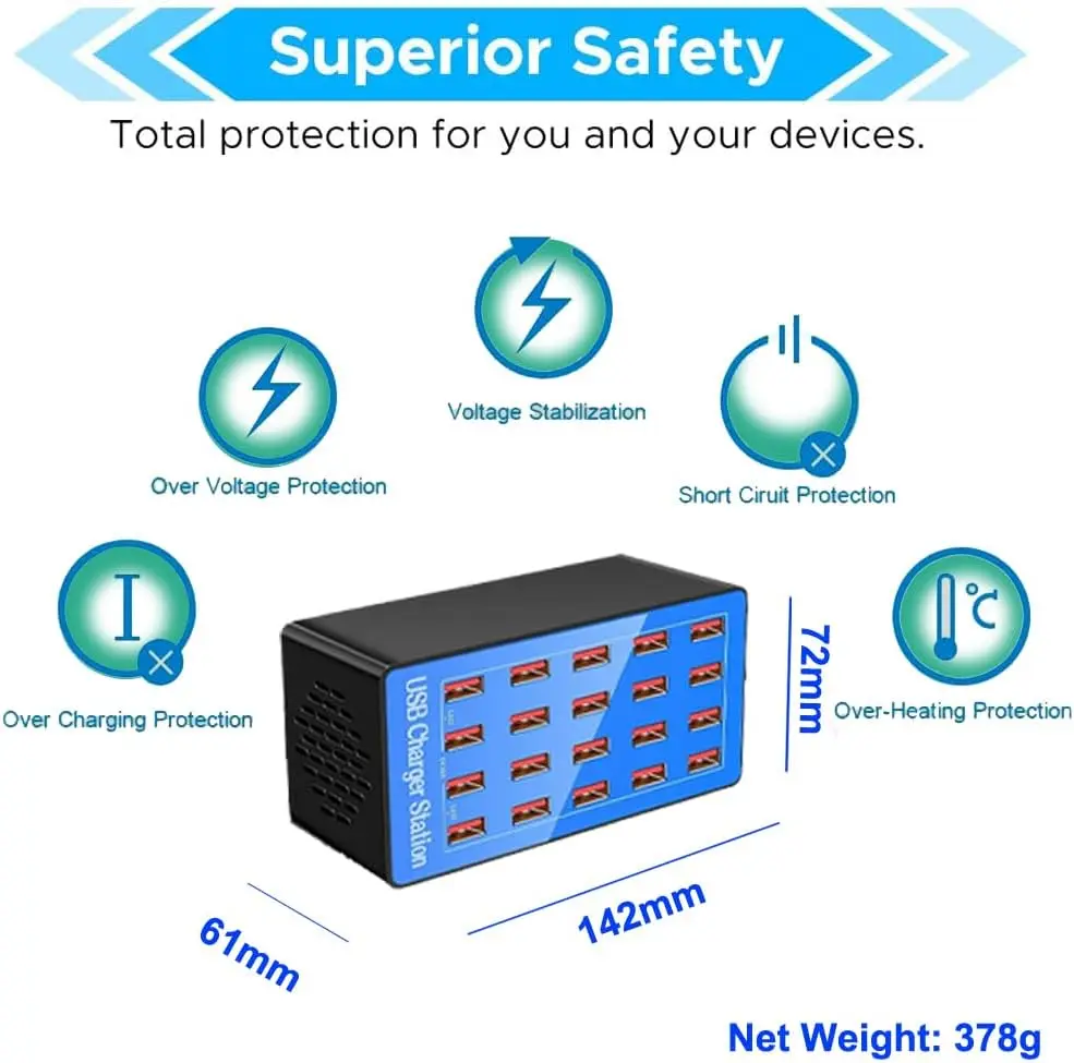Station de Charge USB 100W 20 Ports – Rechargez 20 Appareils Simultanément