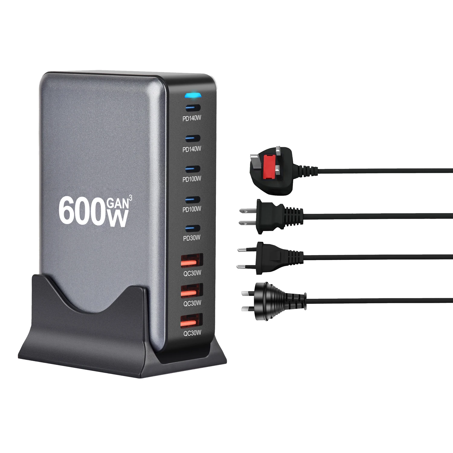 Station de Charge GaN 600W 8 Ports USB-C PD 140W – Charge Rapide Multi-Appareils