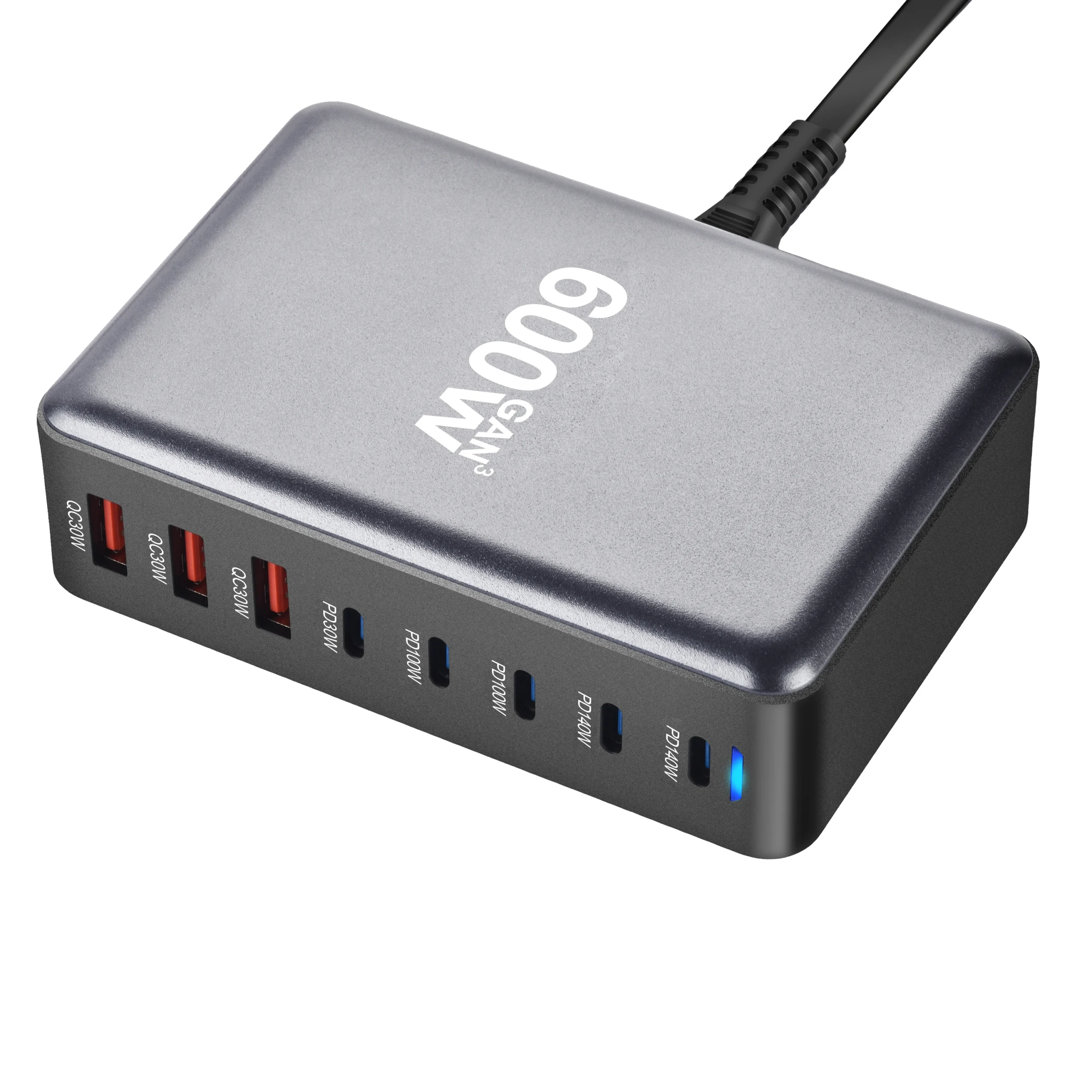 Station de Charge GaN 600W 8 Ports USB-C PD 140W – Charge Rapide Multi-Appareils
