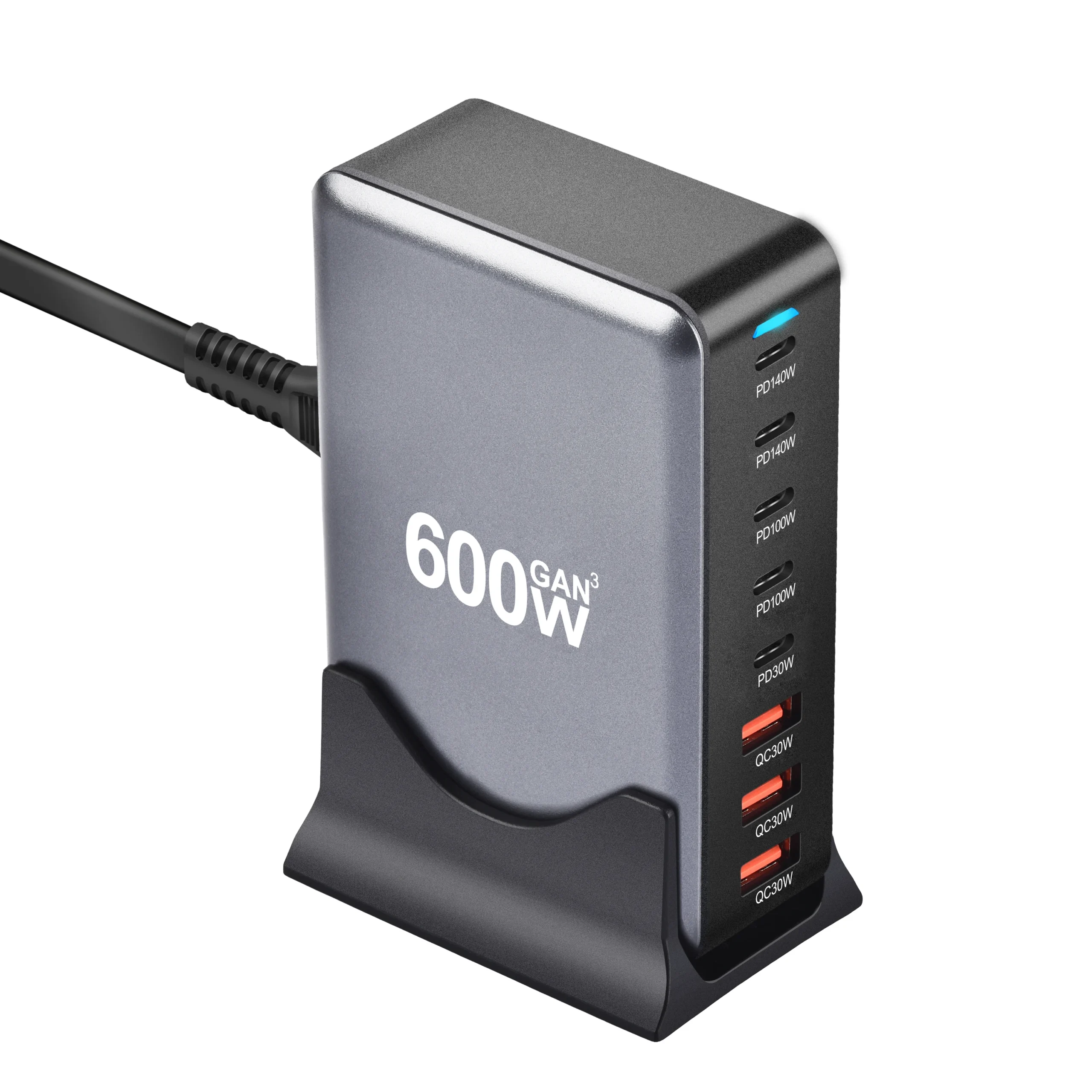 Station de Charge GaN 600W 8 Ports USB-C PD 140W – Charge Rapide Multi-Appareils